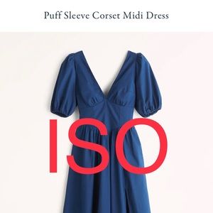 ISO Large Abercrombie Puff Sleeve Corset Midi Dress in dark blue or green